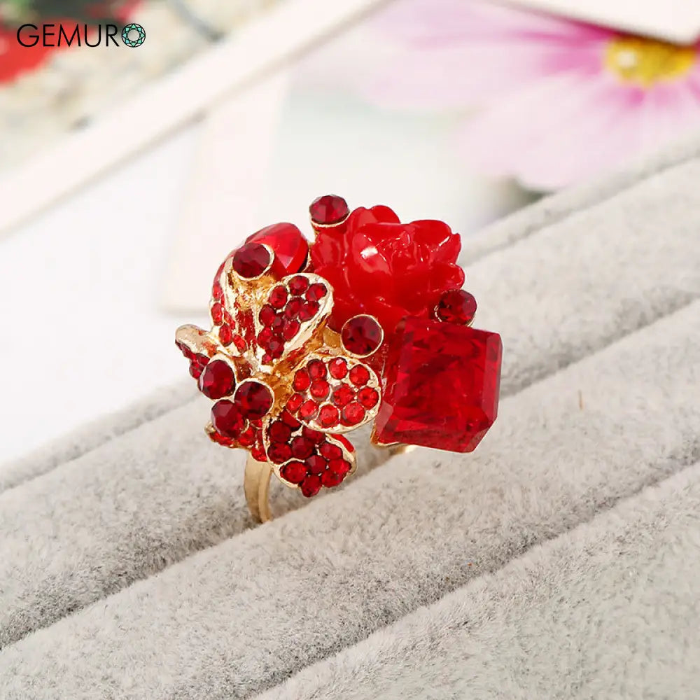 GEMURO Colorful Crystal Gemstone Open Ring🔥 Bright Red