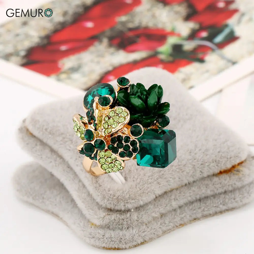 GEMURO Colorful Crystal Gemstone Open Ring🔥 green