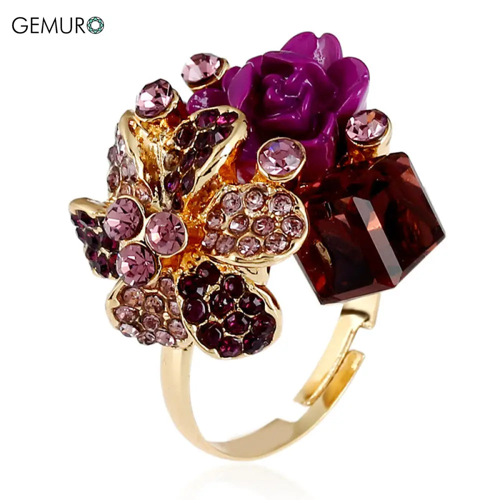 GEMURO Colorful Crystal Gemstone Open Ring🔥 Purple