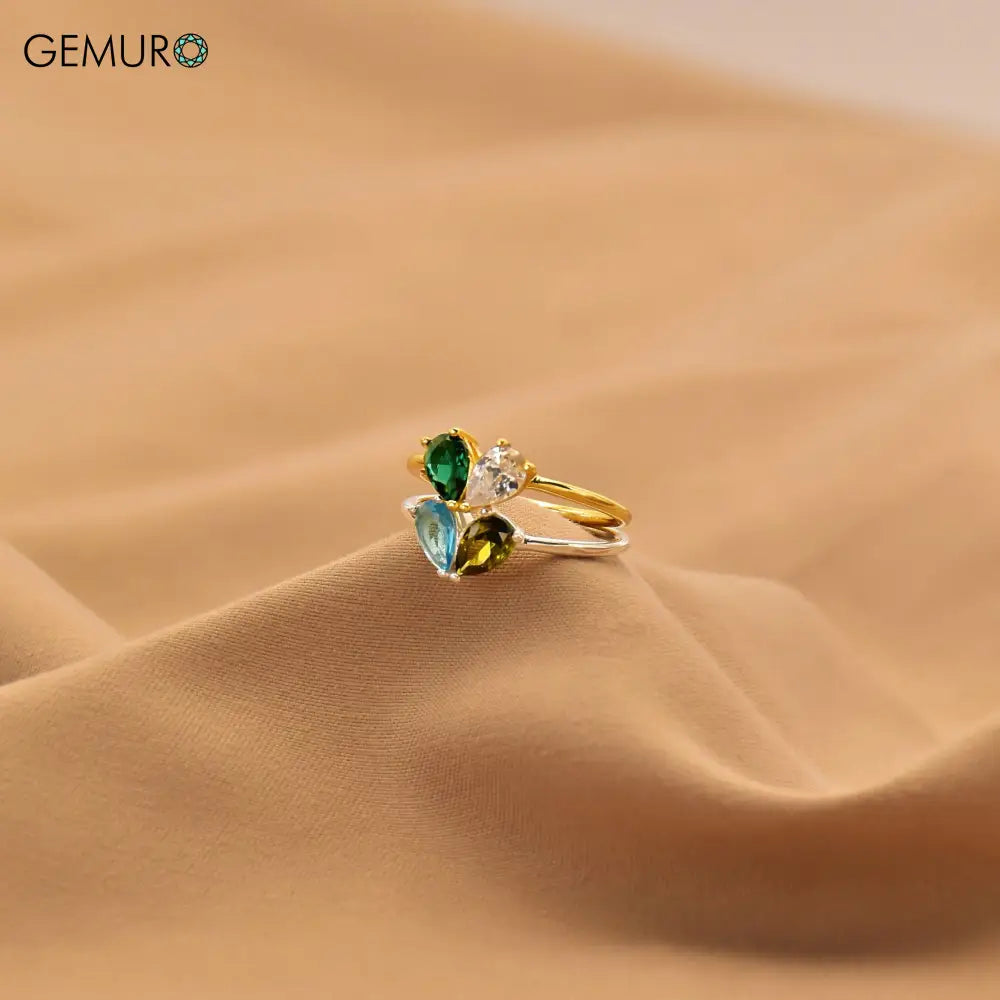 GEMURO Custom Heart Birthstone Ring – Personalized Pear Cut Stacking Ring | Gift for Mom Her Anniversary & Birthday ✨
