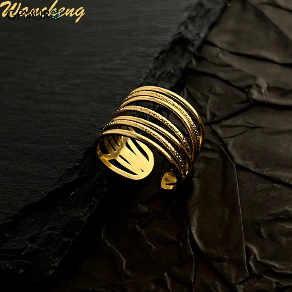 GEMURO Customized 18K Gold Plated Stainless Steel Ring | European & American Heart Flower Design | Wedding Band Initial