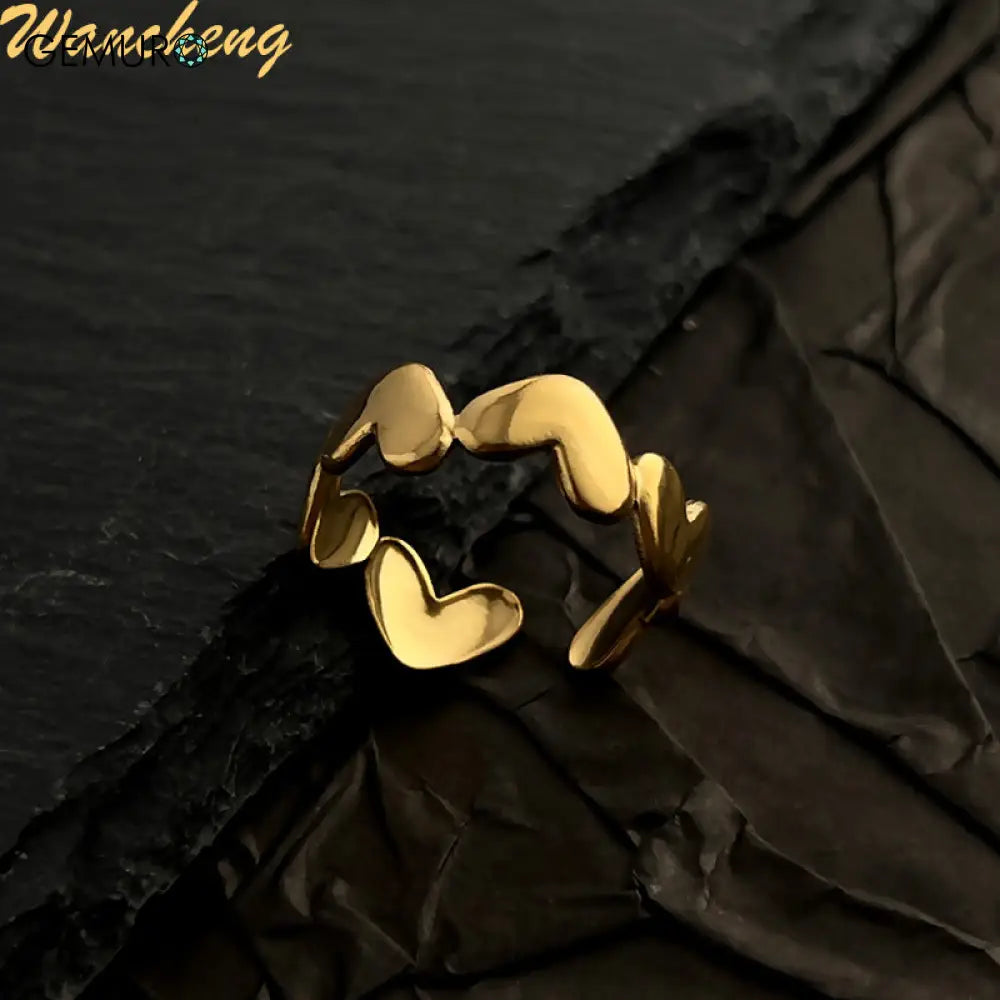 GEMURO Customized 18K Gold Plated Stainless Steel Ring | European & American Heart Flower Design | Wedding Band Initial