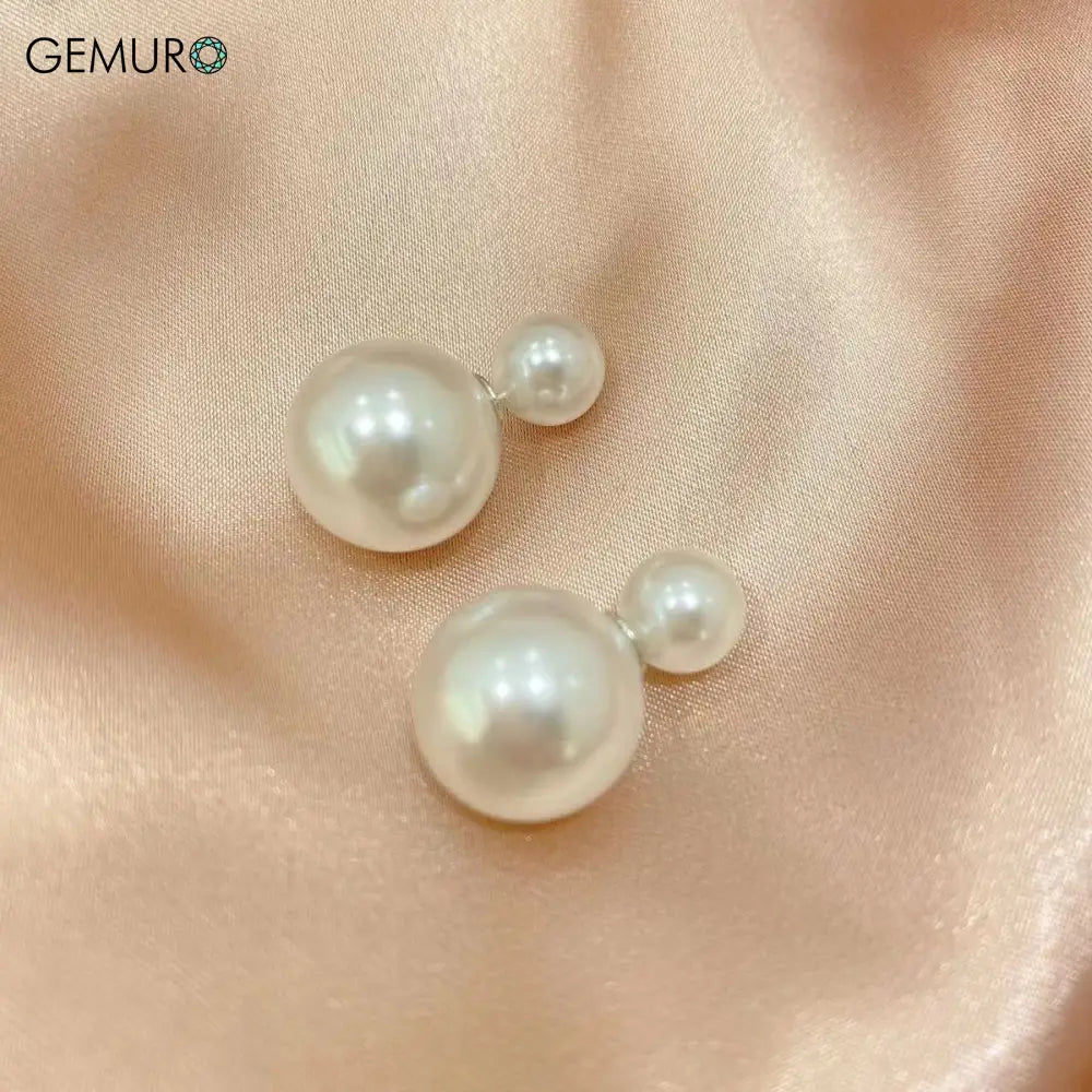 GEMURO Elegant Double-Sided Pearl Ball Stud Earrings for Women | Chic Banquet Jewelry Large and Small Pearl Stud