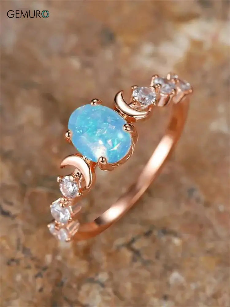GEMURO Elegant Summer Oval Gemstone & Rhinestone Ring | Wedding & Engagement Gift for Women