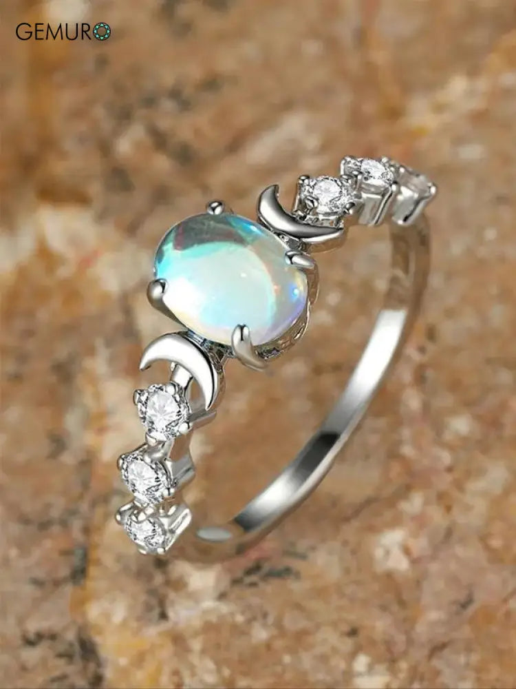 GEMURO Elegant Summer Oval Gemstone & Rhinestone Ring | Wedding & Engagement Gift for Women