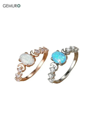 GEMURO Elegant Summer Oval Gemstone & Rhinestone Ring | Wedding & Engagement Gift for Women Rose Gold*1 pc + Silver*1