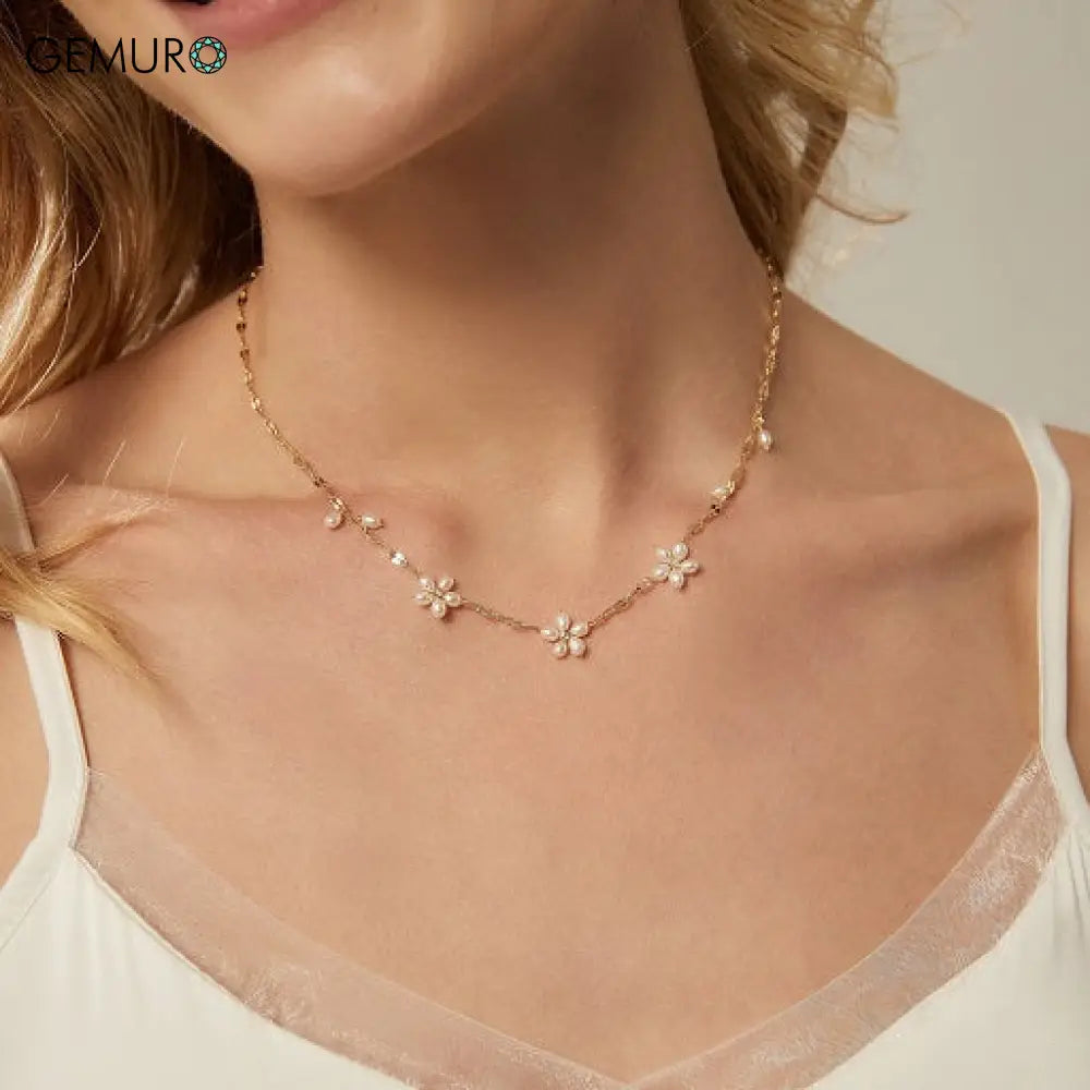 GEMURO Freshwater Pearl Daisy Necklace & Bracelet Set – A Timeless Emblem of Purity & Grace