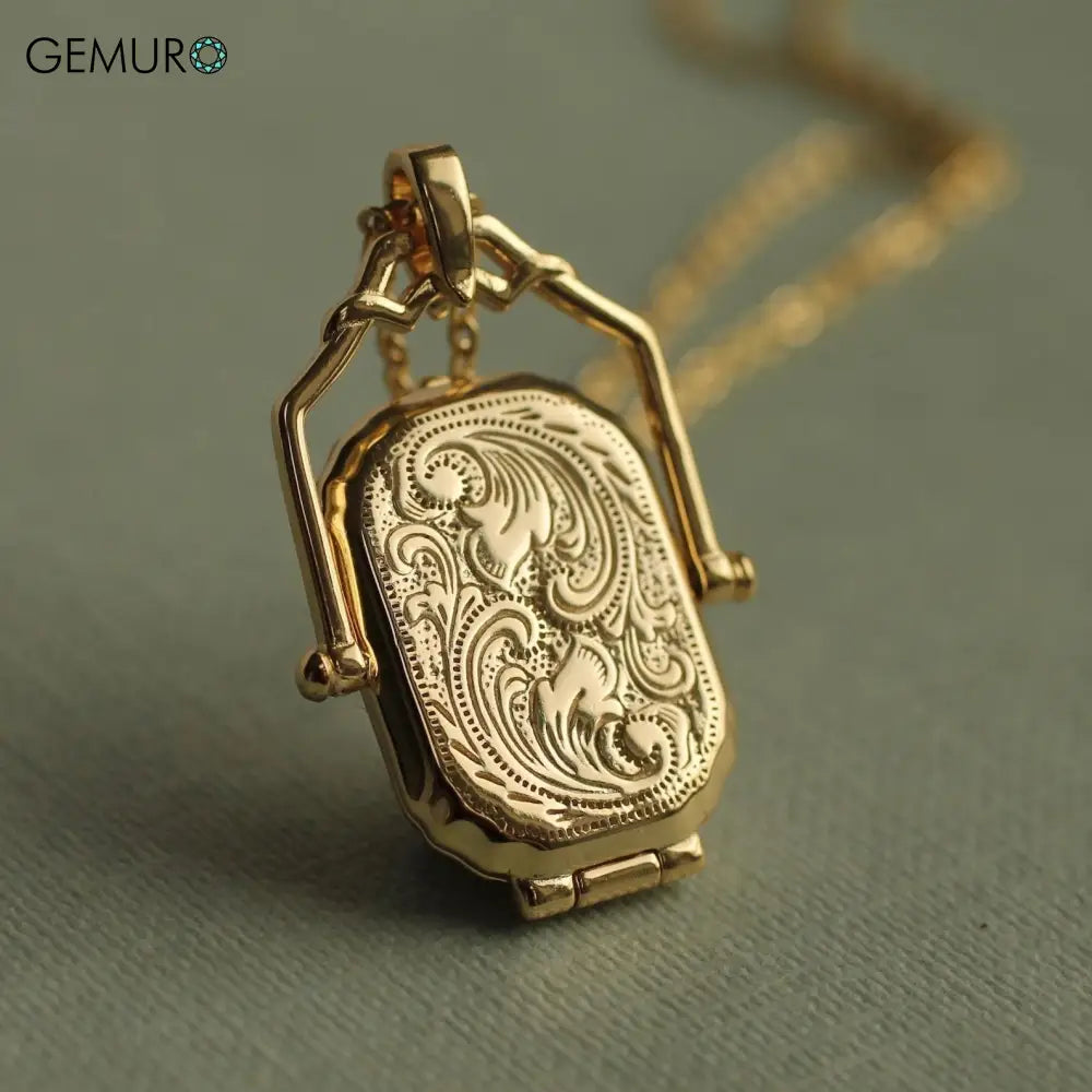 GEMURO Gold Antique Locket Necklace | Victorian-Inspired Bereavement Keepsake