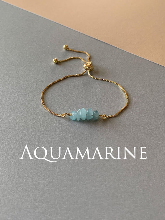 ✨ GEMURO Aquamarine Gemstone Bracelet | Adjustable Handmade March Birthstone Jewelry | Gift for Her
