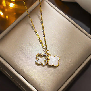 GEMURO 14K Gold Mother of Pearl Clover Necklace – Lucky Four Leaf Clover | Minimalist Good Luck Charm Gift ✨