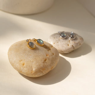 Moonstone Drop Earrings by Gemuro • Gemstone Stud Earrings • Natural Labradorite Earrings