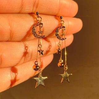 GEMURO Celestial Moon & Stars Earrings – 925 Sterling Silver in Gold & Rose Gold for Cosmic Elegance ✨